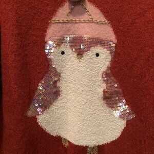 Lauren Conard  Sequin Frosty Penguin Multi-Colored Sparkly Sweater Medium